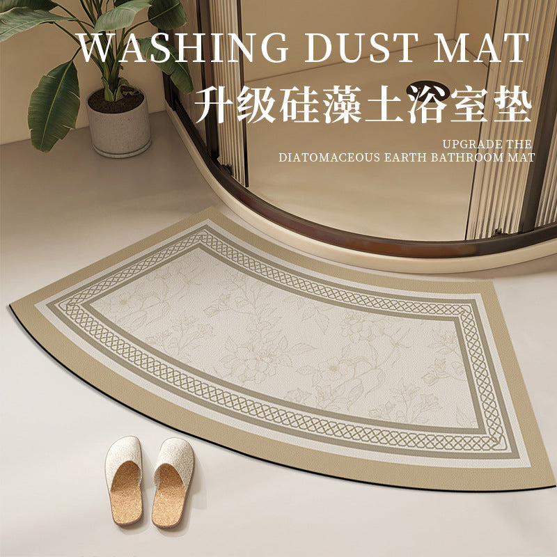 Strong water absorption and quick-drying floor mat at the entrance of the shower room, bathroom diatom mud curved carpet, bathroom non-slip fan-shaped foot mat