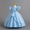 Ready-to-ship wholesale princess dresses with puff sleeves and lace detailing, perfect for children's formal wear, birthdays, piano recitals, and performances. kids' dresses