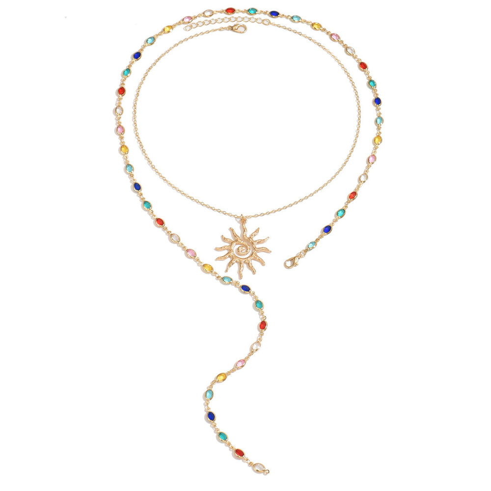 European and american cross-border sun pendant necklace, accessible luxury, high-end tassel eyes, long chain, colorful cold style clavicle chain