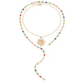 European and american cross-border sun pendant necklace, accessible luxury, high-end tassel eyes, long chain, colorful cold style clavicle chain