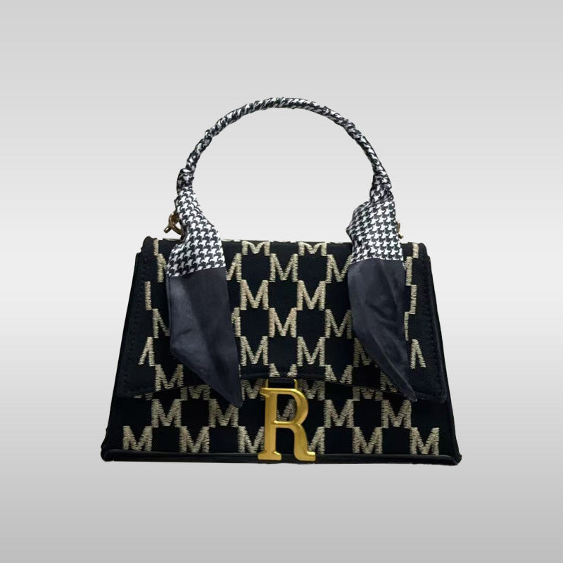 High-end Xiaoxiangfeng portable small square bag 2025 summer new European and American fashion foreign style R letter shoulder messenger bag