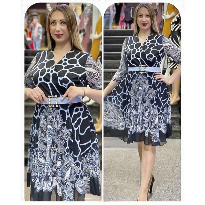 new arrival: plus size african women's chiffon loose-fit dress with belt - perfect for cross-border e-commerce on