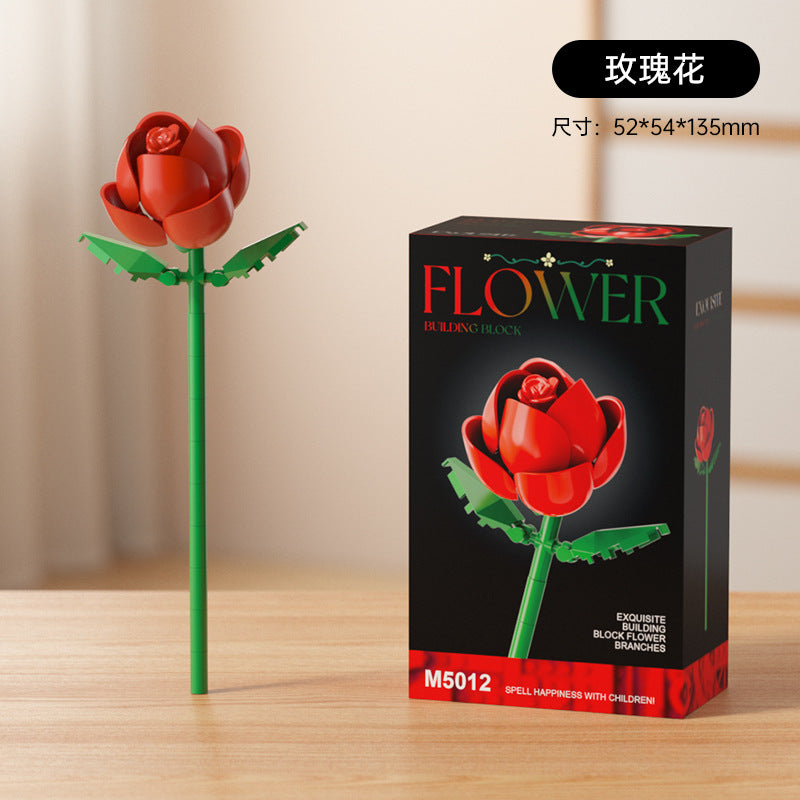 artificial bouquet single preserved flower desktop decoration toy rose flower assemble building block insert toy
