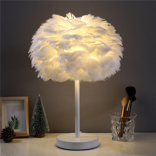Feather desk lamp bedroom bedside lamp warm romantic room bedside table decoration ins girl sleep atmosphere night lamp
