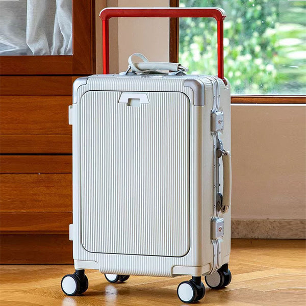 Wide trolley suitcase 24 inch anti-drop front open lid trolley case 20 inch boarding case suitcase leather case password bag