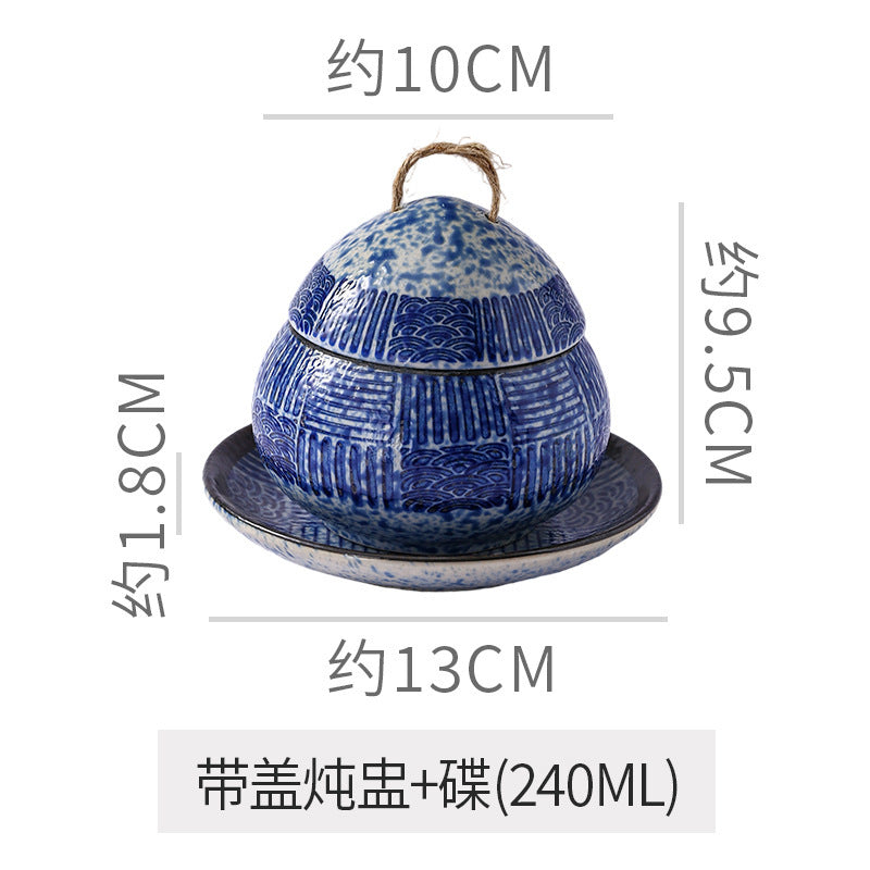 Japanese retro steamed egg cup, one-person soup cup, ceramic tableware, dessert bowl, bird's nest supplement, covered bowl, one-person stew cup