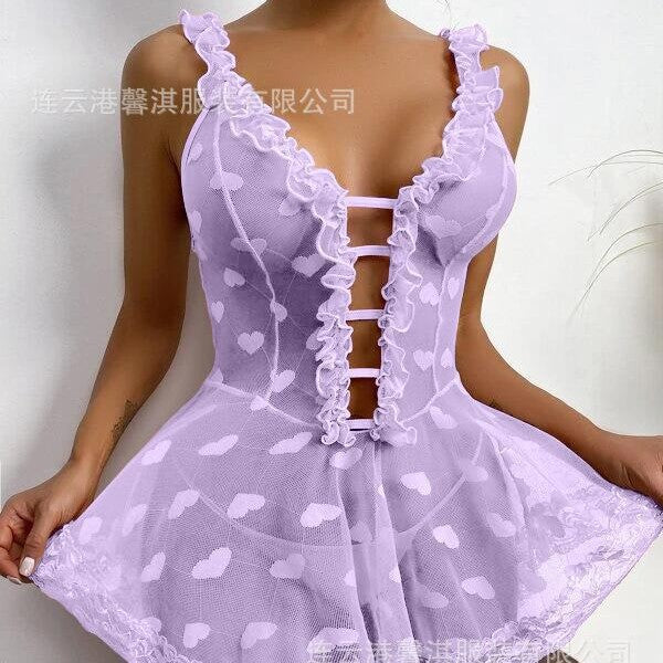 sexy lingerie, nightwear, and sleepwear - heart-shaped transparent foreign trade sexy nightgown, suspender dress 1780