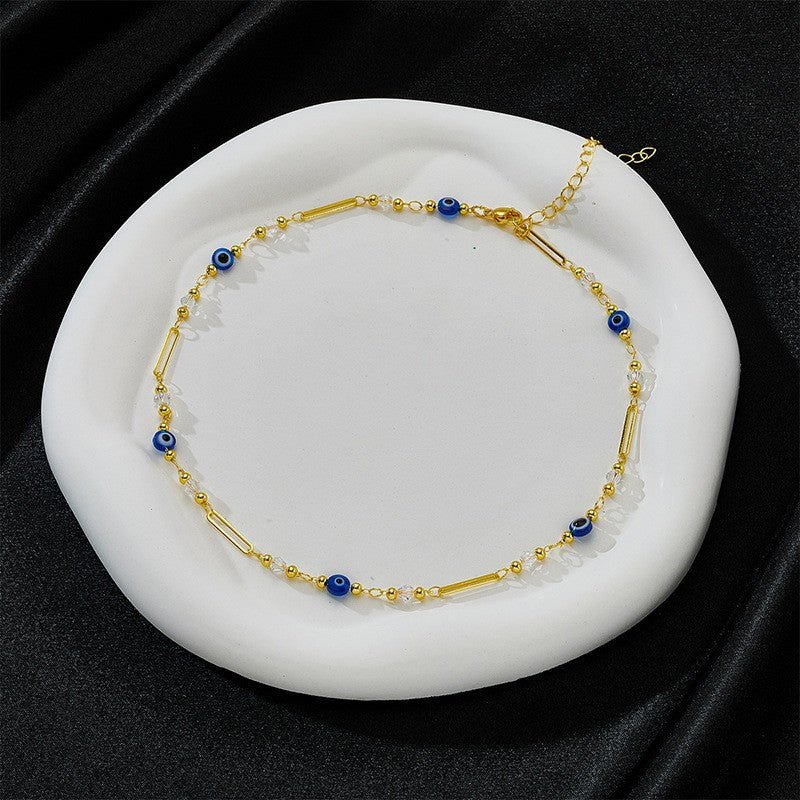 Amazon fashion devil's eye imitation pearl clavicle chain 14k gold beads copper beads beaded ot buckle women's necklace