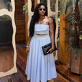 European and american cross-border women's fashion:  summer new collection - stylish blue and white striped camisole top with high-waisted midi skirt set
