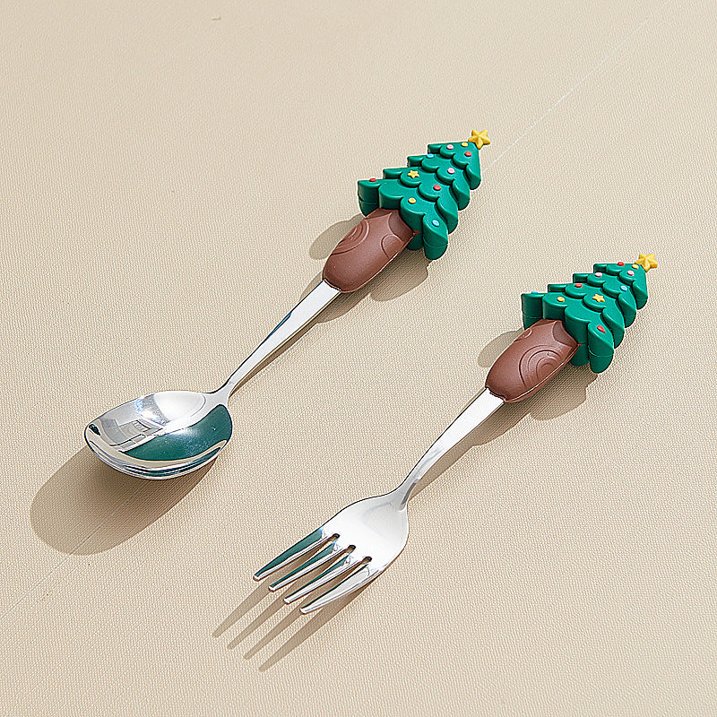 christmas spoon set - cartoon 304 stainless steel santa & reindeer spoons & forks - multi-piece gift box set