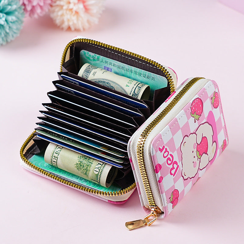 Primary school students small card bag horizontal children and girls new bear sweet cartoon cute short zipper change card bag
