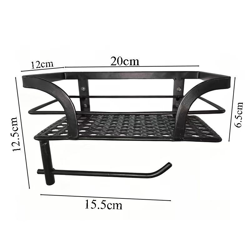 Wrought iron bathroom wall-mounted multi-functional storage rack - tissue, plant, and organizer shelf for toilet area