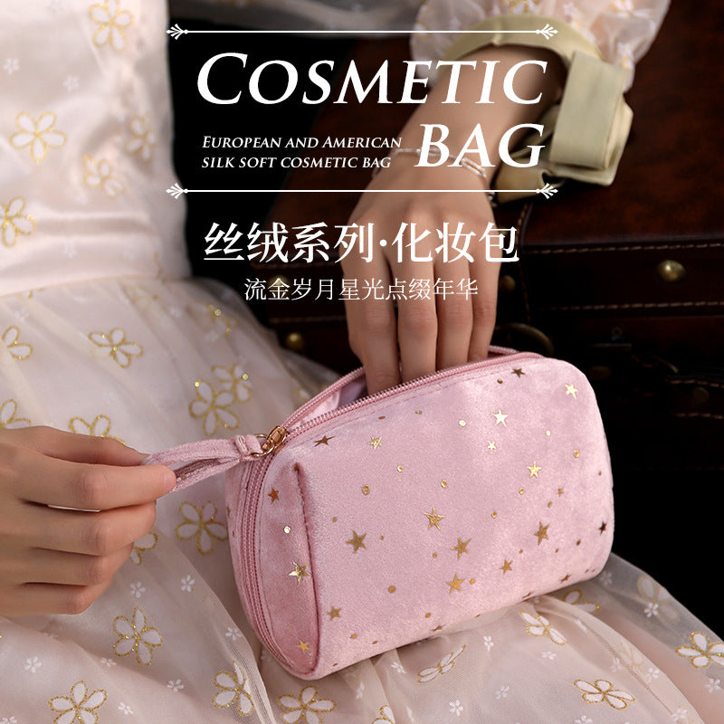 Flannel star hand-held cosmetic bag simple portable storage bag beautiful girl trend red envelope mobile phone storage bag
