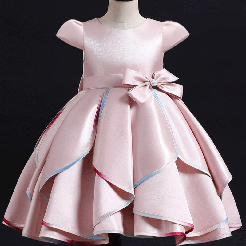 children's clothing, airplane sleeve kids' formal dress, bow-tie princess dress, flower girl birthday dress, baby dress