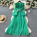 Frenchretrostereo flower lantern sleeve waist pleateddress women 2025new arrivalslimming lookelegant long skirt