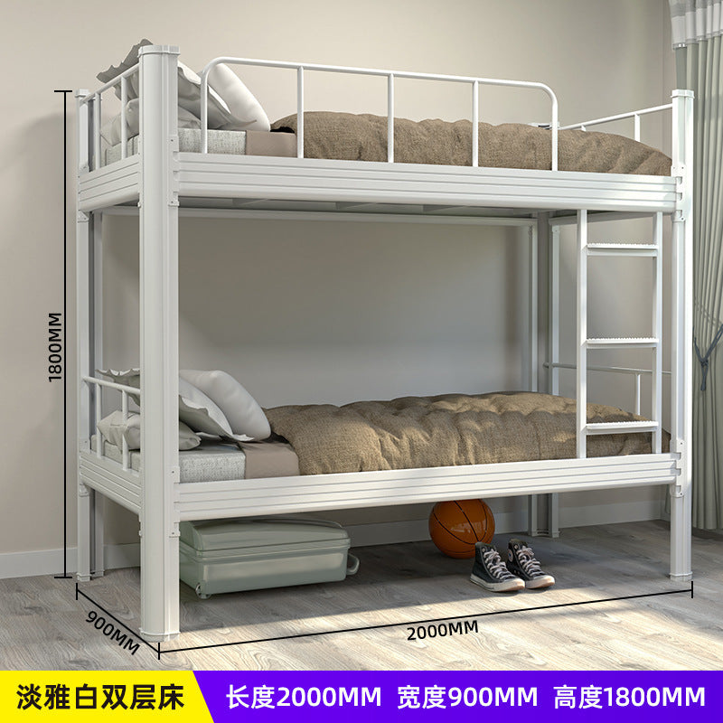 Double bunk bed, ideal for student dorms, employee housing, or hotel/apartment dormitories. features a sturdy iron frame and is suitable for both upper and lower bunks