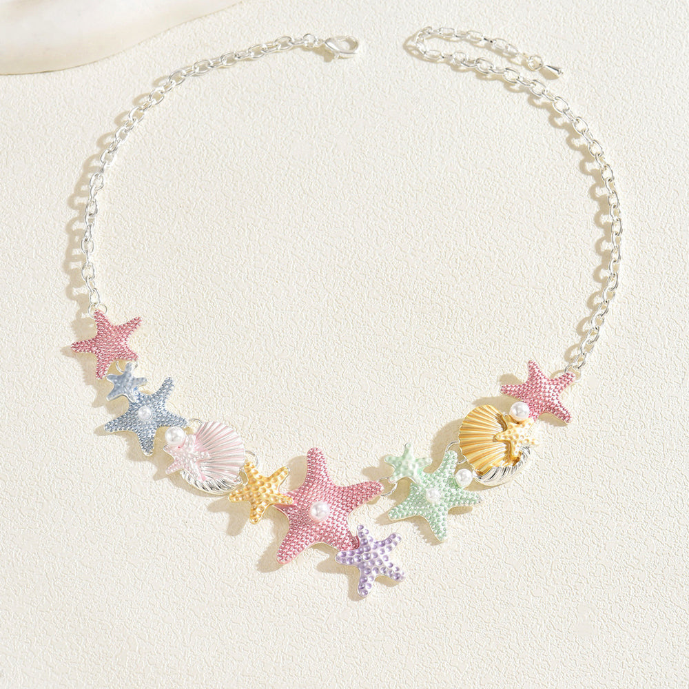 Wholesale seashell necklaces: european & american style starfish pearl choker - high-end beachy macaron pendant accessories for women's sweaters