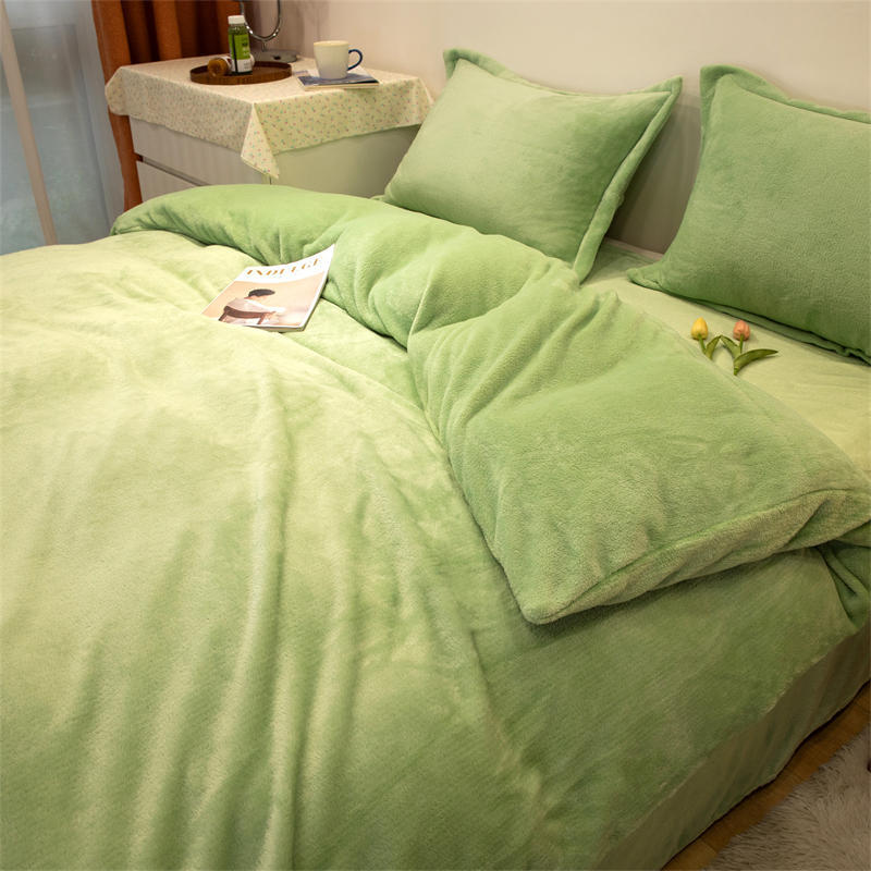 Solid color milk fleece four-piece set, fleece wholesale coral fleece bedding, bed sheet quilt cover, flannel bed three-piece set, winter