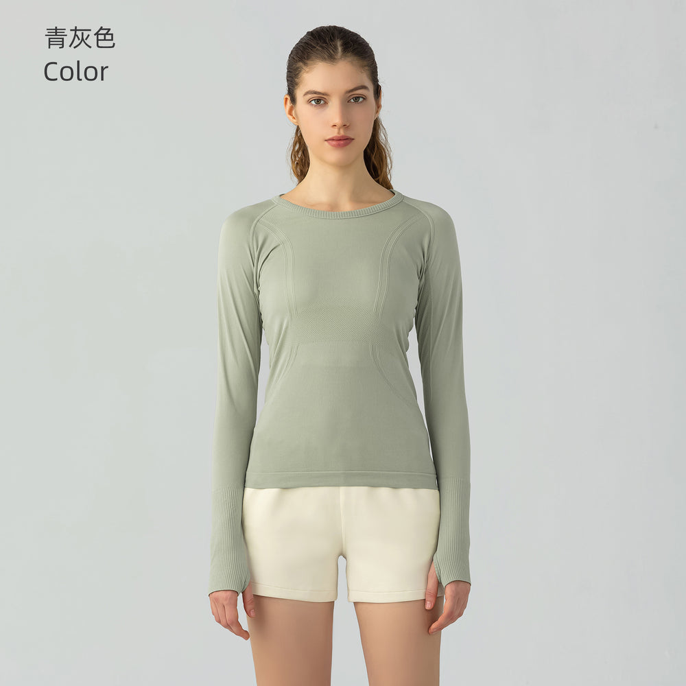 D19083: diqian apparel new seamless yoga top - women's long sleeve activewear for running, comfort, breathability, and fitness