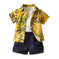 Boys' summer short-sleeve floral shirt kids' set white t-shirt shorts casual three-piece outfit - foreign trade beach style