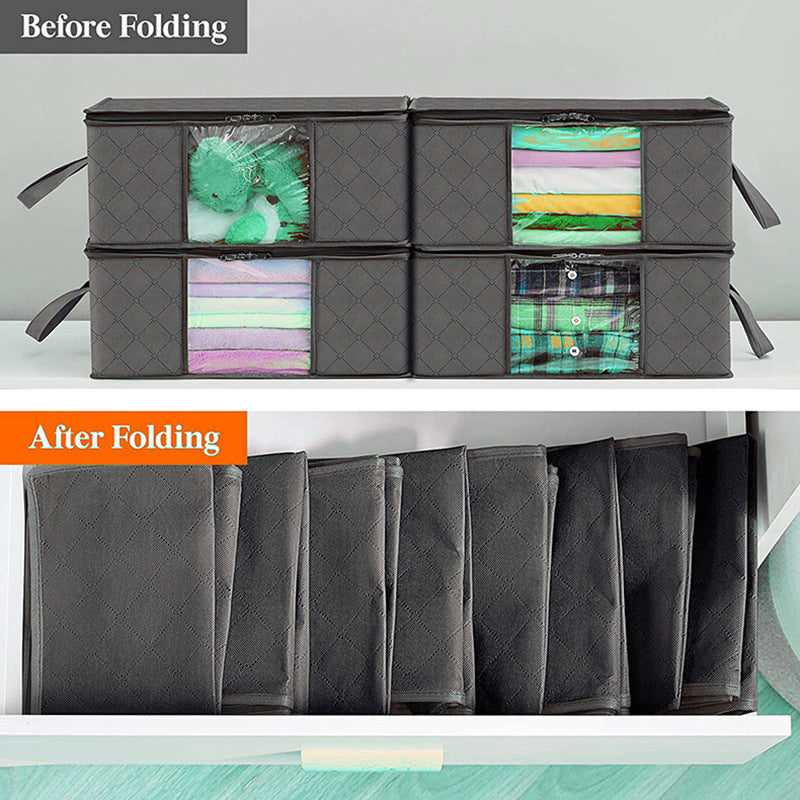 60 liters clothing storage bag, large-capacity quilt, blanket storage box, transparent window 6-piece gray storage box.