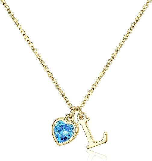 hot-selling european and american simple fashion necklace a-z personalized letter heart birthstone necklace accessories for women
