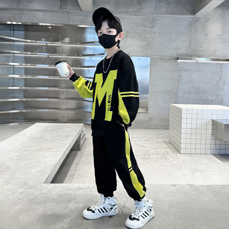 Boys' fall outfit set: new  styles for mid-to-large children. stylish boys' spring/autumn clothing, trendy two-piece tracksuit with sporty sweatshirt