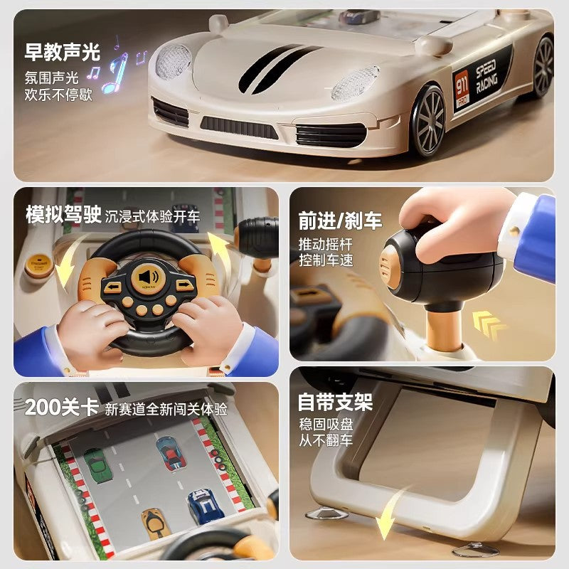 Children's early education story racing adventure game console with multifunctional steering wheel - simulated driving toy for boys