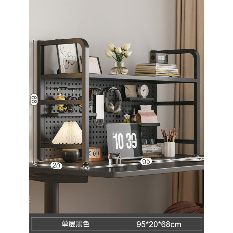 Desktop hole board wrought iron bookshelf, table shelf, dormitory layered storage rack, desk household finishing rack