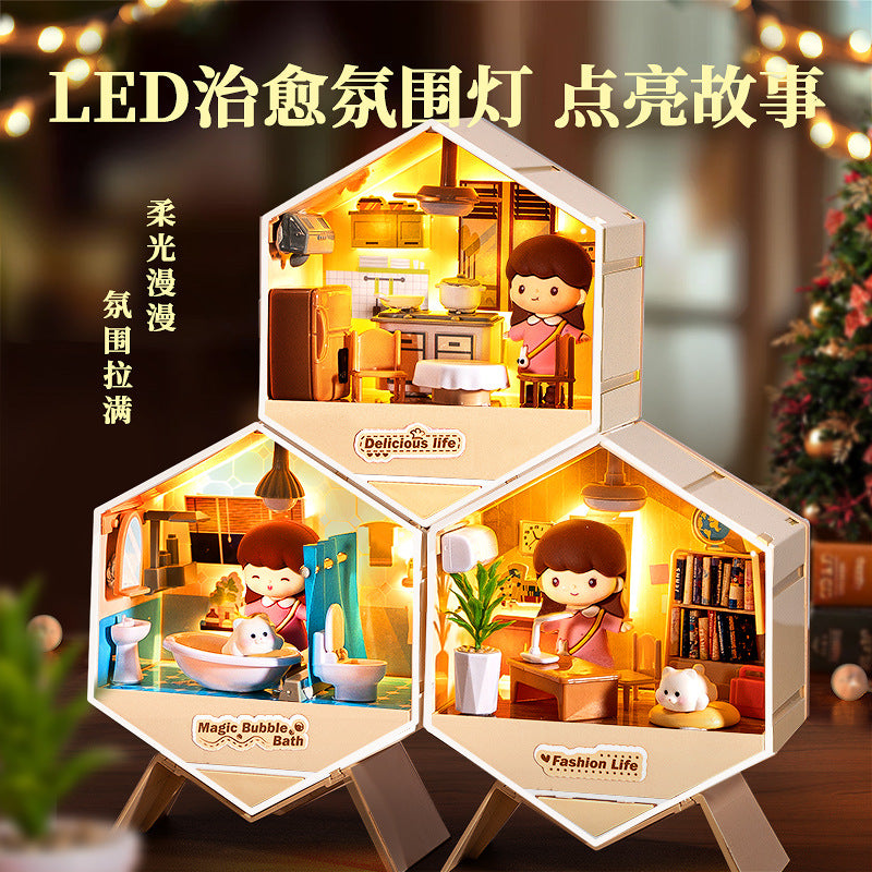 Diy miniature house scene handmade ornament art house mini boy girl assembly toy birthday gift