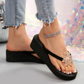 2025 new summer wedge heel thong sandals - platform, chunky sole, european & american style, rhinestone flower detail, women's outdoor slippers