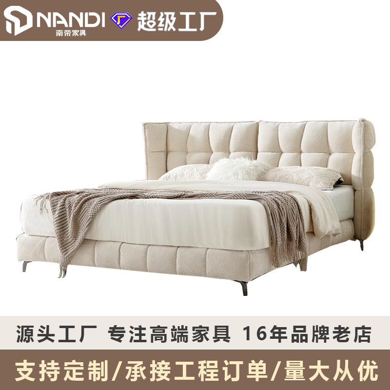 Foshan factory french cream style muscle bed chenille fabric italian normcorepopular master bedroom double bed personalized