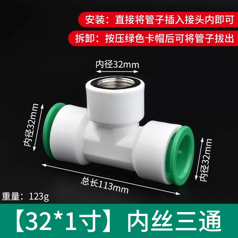 Ppr water pipe quick connector, 1/2" and 3/4" no-heat, no-weld push-to-connect fittings, 20/25 pe hot and cold water pipe accessories