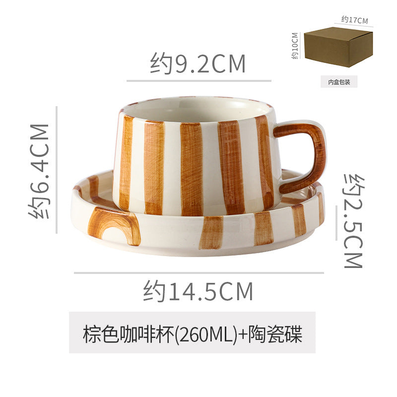 Instagram-worthy creative ceramic coffee mug set - premium striped design, perfect for office afternoon tea, exquisite latte art, and a thoughtful gift. includes mug and saucer