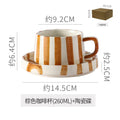 Instagram-worthy creative ceramic coffee mug set - premium striped design, perfect for office afternoon tea, exquisite latte art, and a thoughtful gift. includes mug and saucer