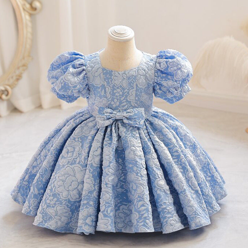 Girls' formal dress - court style mini dress - toddler puff sleeve bow dress - princess dress - cute performance costume