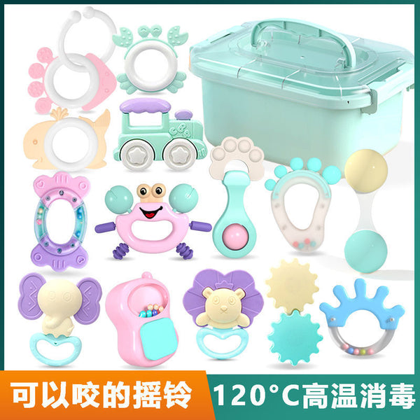 Cross-border  export baby hand rattle toys can bite toothpaste newborn babies 0-3 to 6 months old