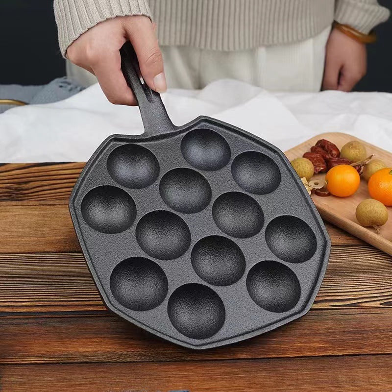 Cast iron octopus balls pot roasting pan frying pan uncoated non-stick pan shrimp egg fish ball mold breakfast mini