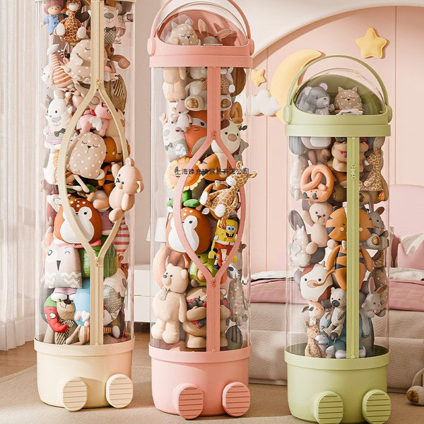 Doll storage bucket transparent zipper plush toy storage artifact high value children's doll storage basket