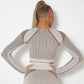 In stock! european and american influencer-approved seamless knit, sexy, moisture-wicking, long-sleeve yoga top for sports, fitness, and running