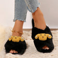2024 autumn/winter cartoon crossover slippers, thick sole, open toe, fuzzy slippers, plus size women's warm non-slip home cotton slippers