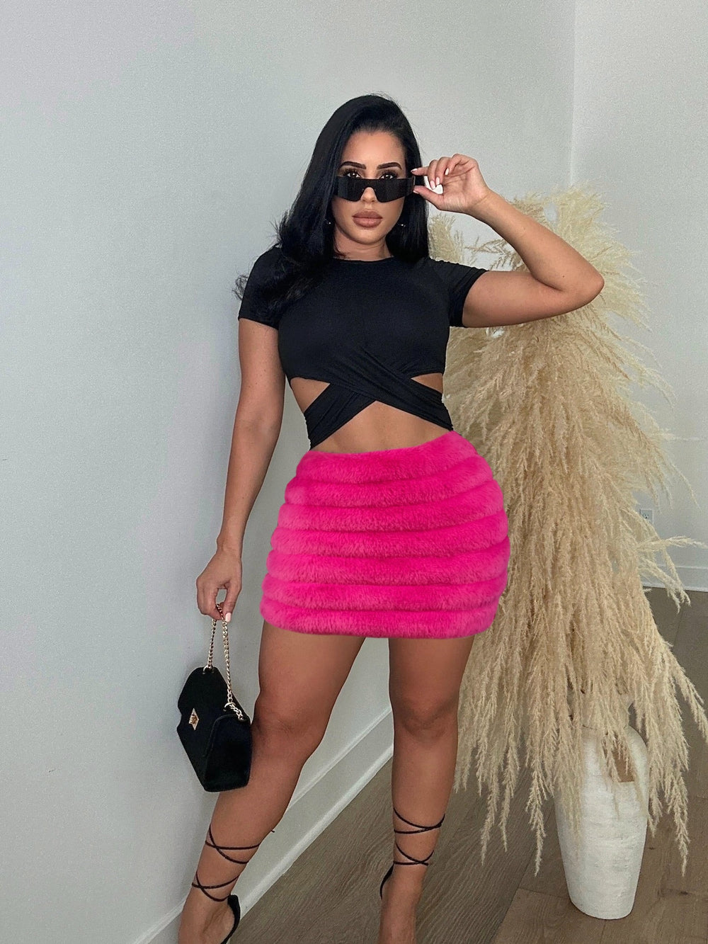 e-commerce women's clothing  fall and winter new arrival imitation fur short skirt zipper filled cotton stuffed fur skirt