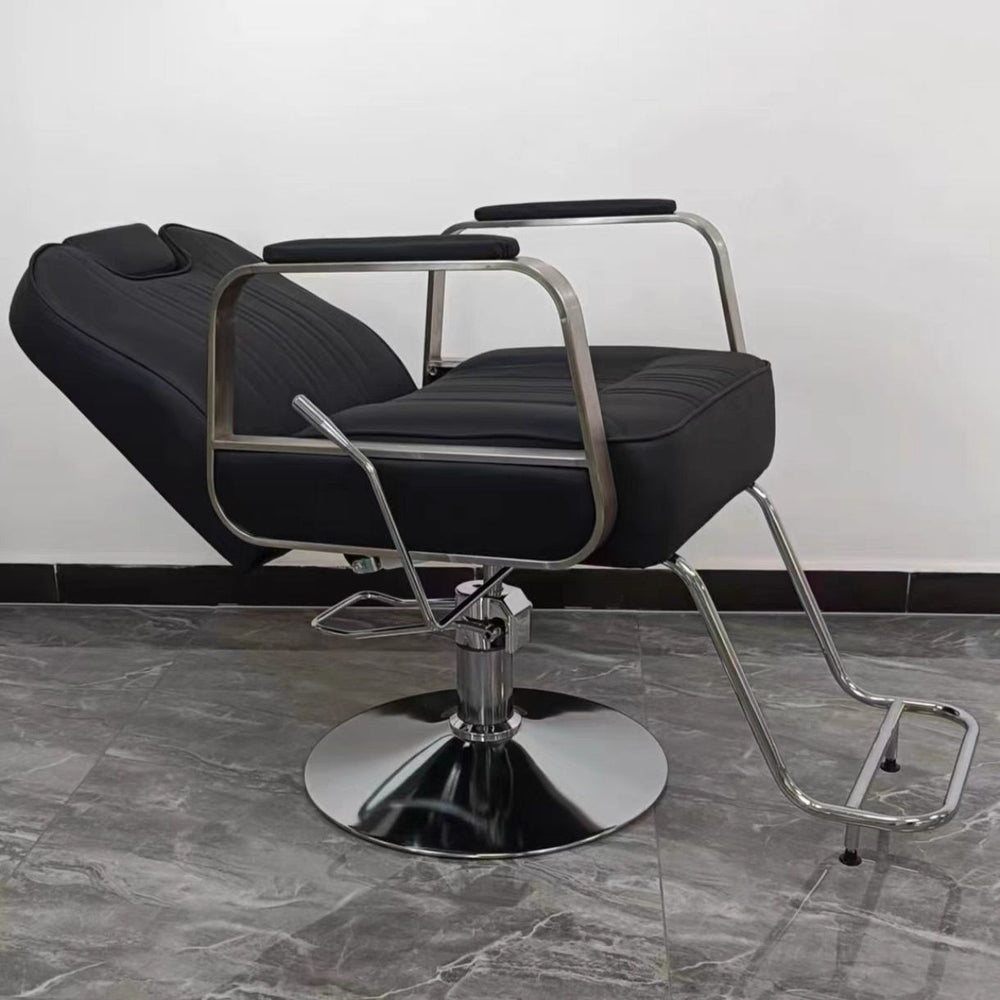 Reclining barber chair - professional salon hair cutting chair with swivel, perm & dyeing cap, stainless steel - ideal for barbershops & salons