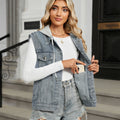 Fashion cross-border foreign trade  women's clothing  independent station new washed hooded denim vest waistcoat top
