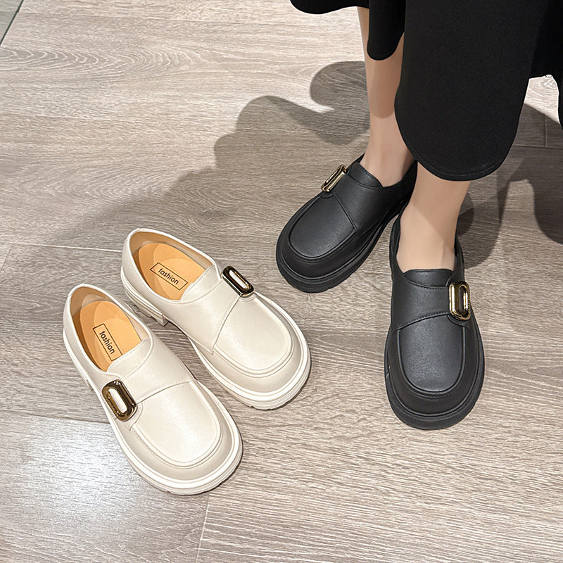 2025 new women's office british style spring/summer versatile skirt black single shoes commute soft sole loafers