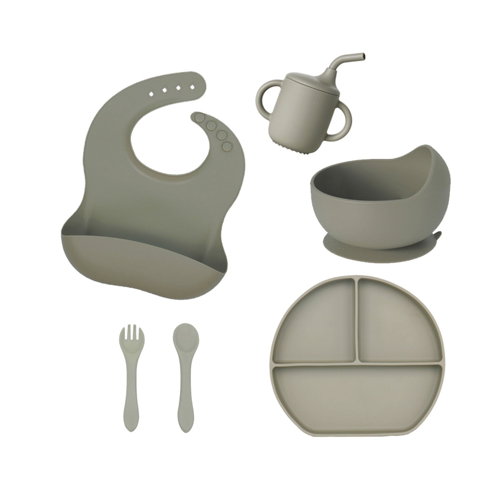 Factory custom silicone tableware 6-piece set baby straw cup plate bowl bib eating children's tableware set