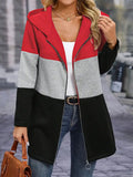 European and american autumn/winter  cross-border women's casual fashion loose color block three-color patchwork hoodie jacket