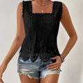 Women's elegant square neck lace cutout sleeveless top - breathable summer blouse solid color fashion vest european and american style