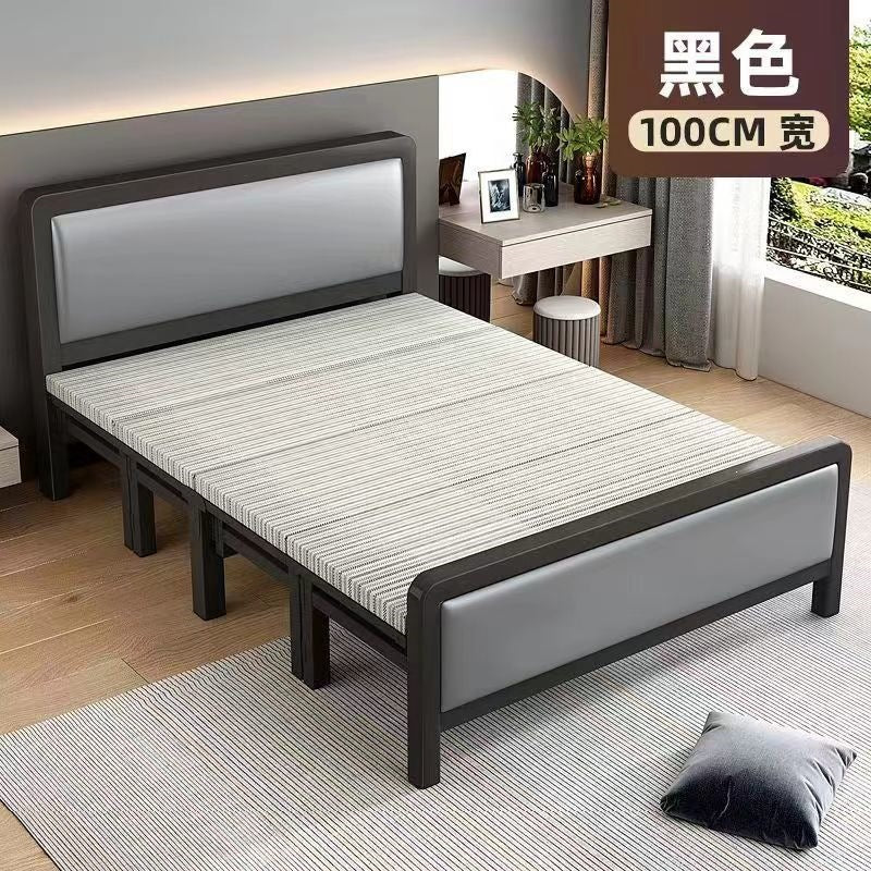 Four-fold foldable bed single bedfor homesimple office lunch break double rental house adult iron bed
