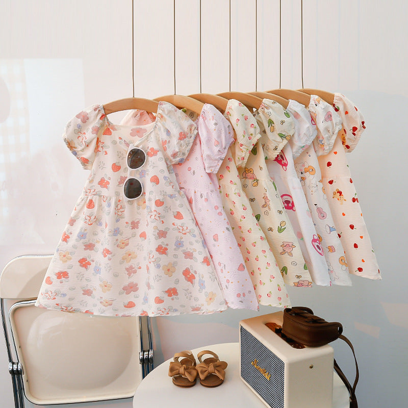 Girls' summer floral dress - trendy and stylish printed princess dress for little girls